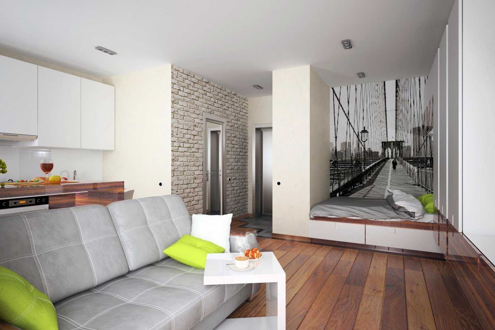 Дизайн однокомнатной квартиры 38-39 метров: фото интерьеров, проекты после перепланировки