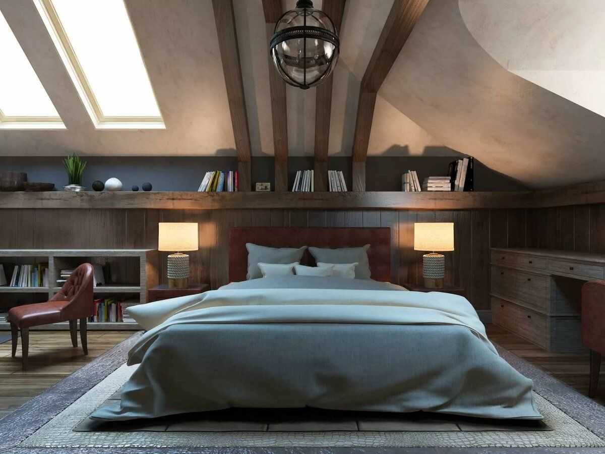 Дизайн спальни в мансарде в современном стиле фото