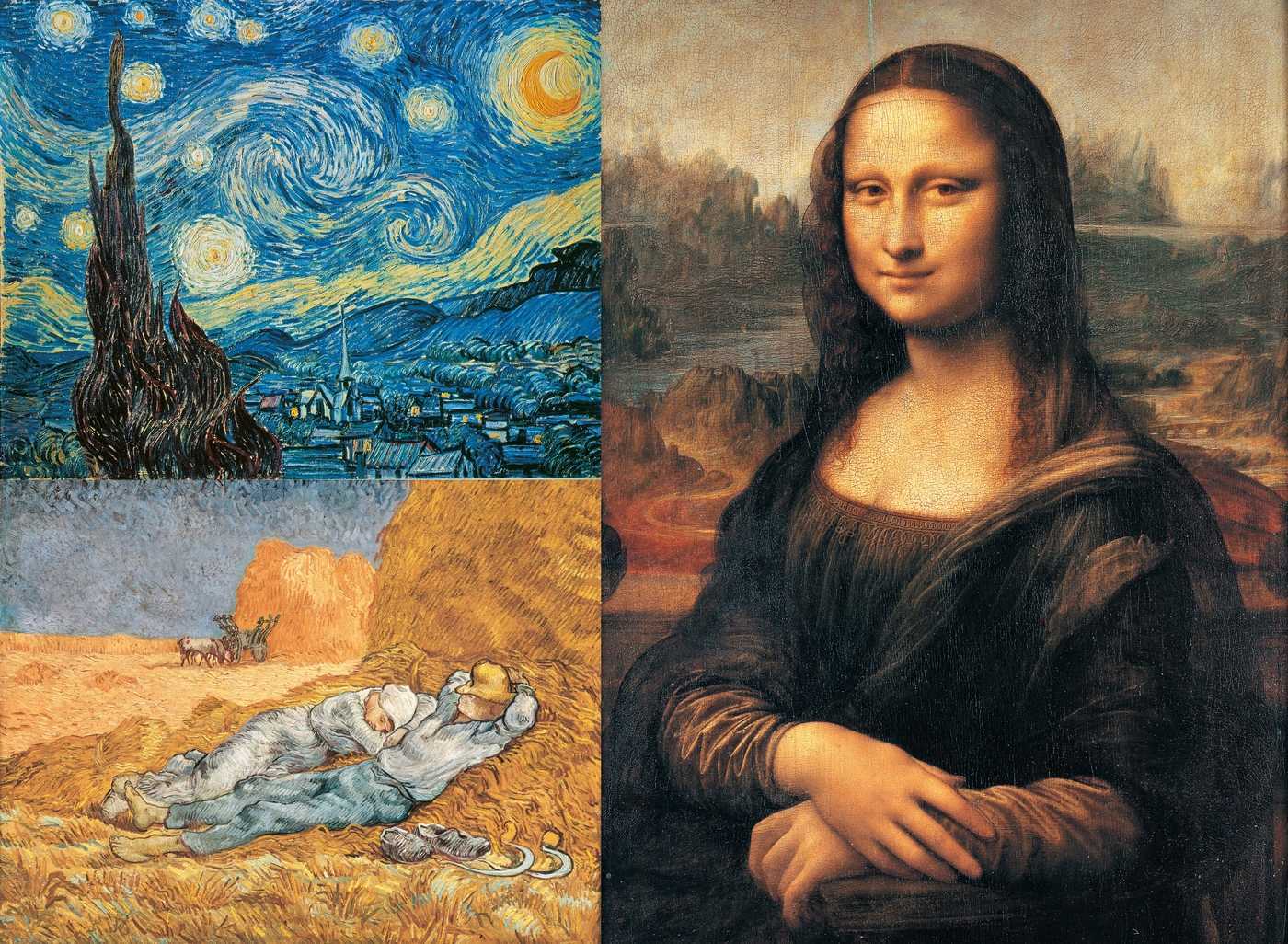 Название самых знаменитых картин. Ван Гог и Мона Лиза. Картина Леонардо да Винчи Звездная ночь. Ван Гог и Мона Лиза картины. Леонардо да Винчи Мона Лиза Ван год.