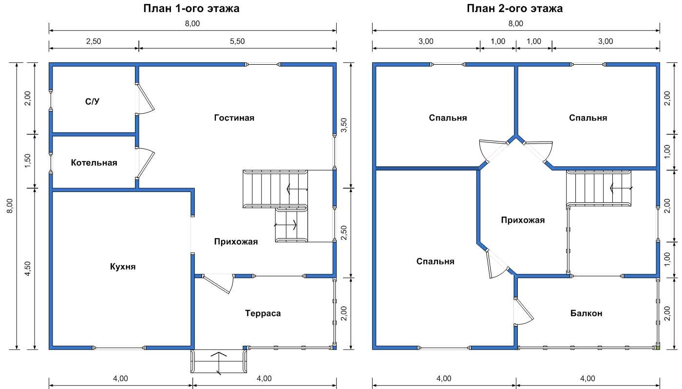 Планировка дома 8х8 двухэтажный