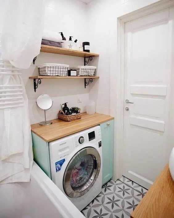Где разместить стиральную машинку в ванной ? идеи + фото