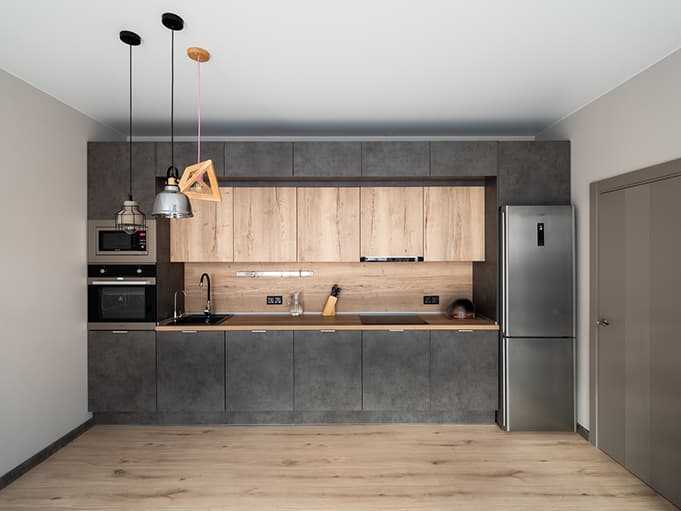 Кухня под бетон: цвета кухонного гарнитура, варианты интерьера по дерево