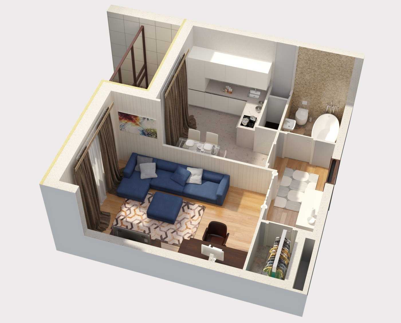 Дизайн интерьера однокомнатной квартиры 39 кв. м.