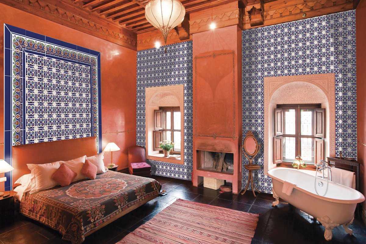 Марокканский стиль в интерьере, ванна, кухня, спальня, плитка, роспись, дома